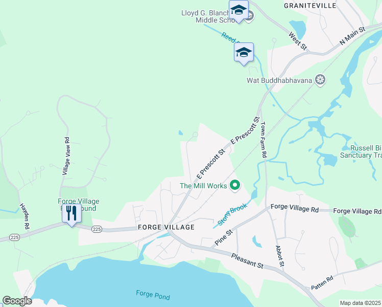 map of restaurants, bars, coffee shops, grocery stores, and more near 17 Orchard Street in Westford