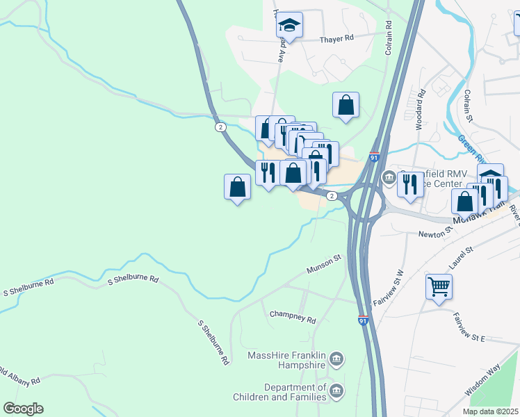 map of restaurants, bars, coffee shops, grocery stores, and more near 8 in Greenfield