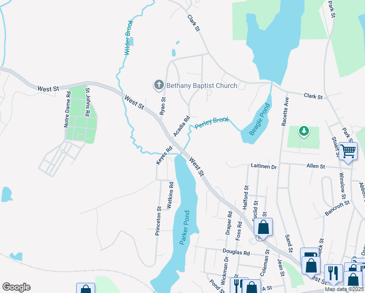 map of restaurants, bars, coffee shops, grocery stores, and more near 465 Massachusetts 68 in Gardner