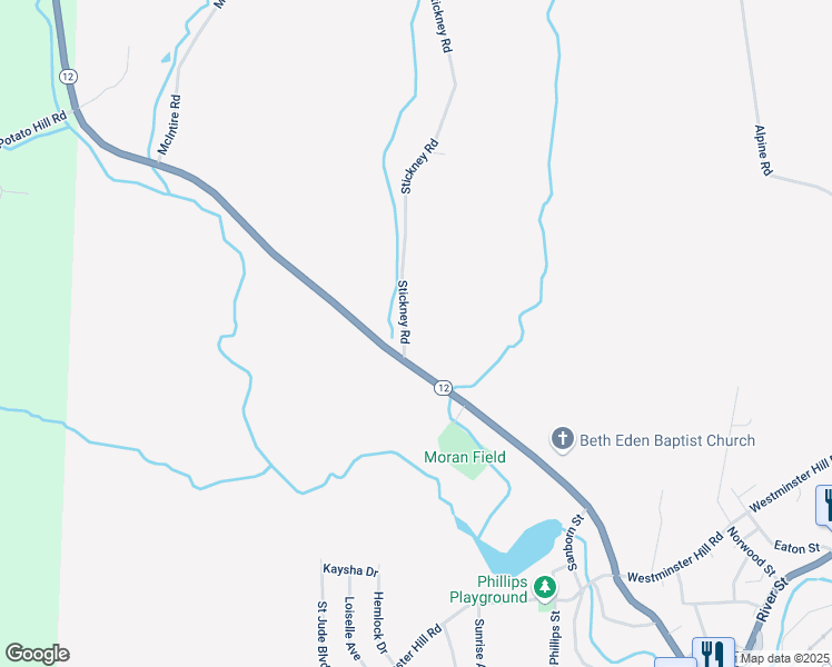 map of restaurants, bars, coffee shops, grocery stores, and more near 25 Stickney Road in Fitchburg