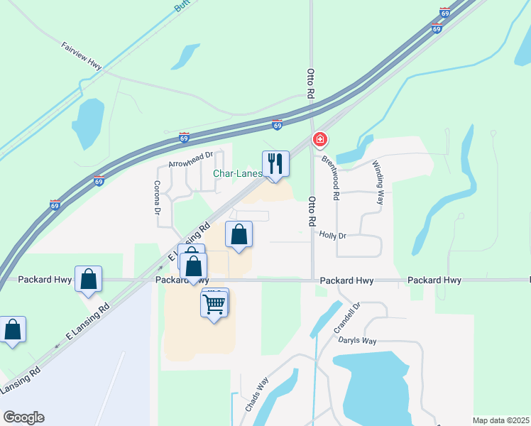 map of restaurants, bars, coffee shops, grocery stores, and more near 1718 Lansing Road in Charlotte