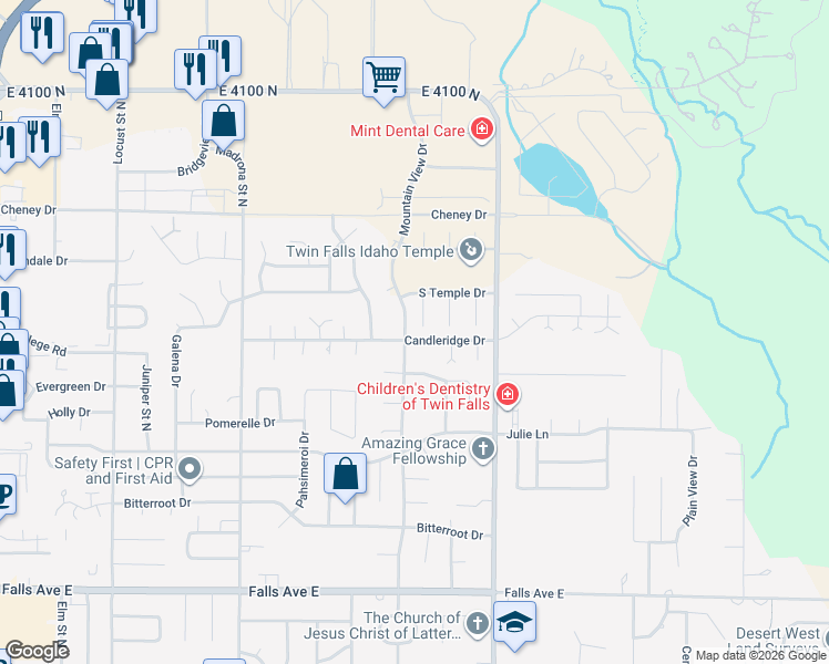 map of restaurants, bars, coffee shops, grocery stores, and more near 1313 Hinckley Circle in Twin Falls
