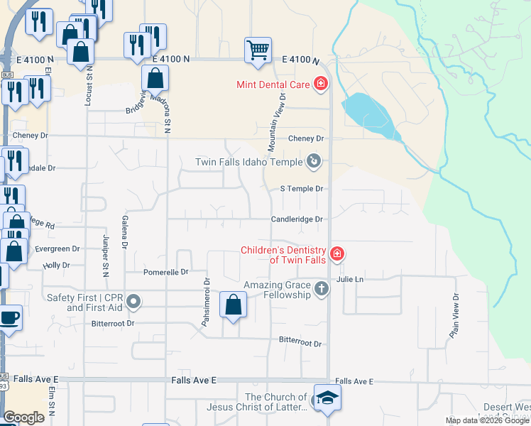 map of restaurants, bars, coffee shops, grocery stores, and more near 1313 Hinckley Circle in Twin Falls