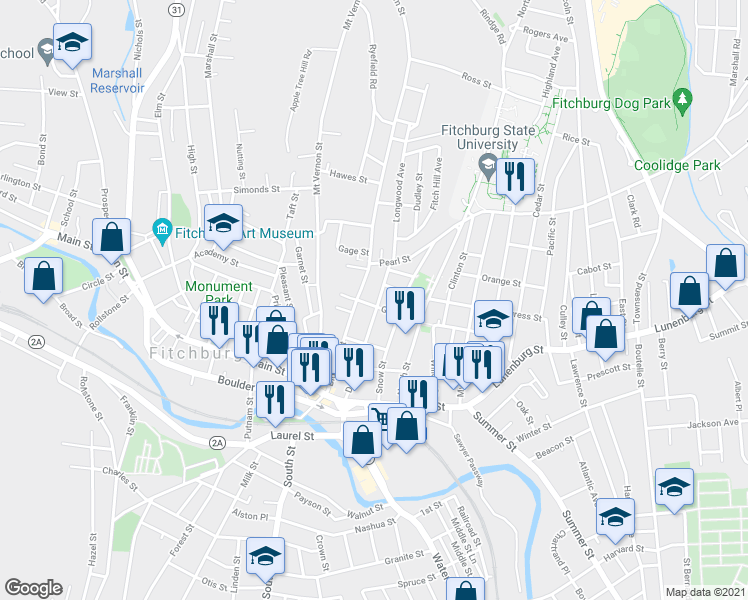 map of restaurants, bars, coffee shops, grocery stores, and more near 102 Day Street in Fitchburg
