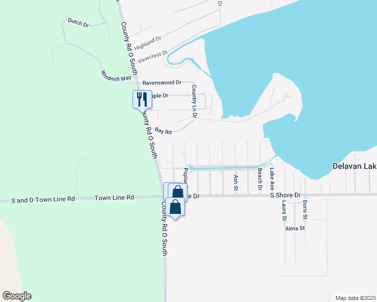 map of restaurants, bars, coffee shops, grocery stores, and more near 4222 Poplar Dr in Delavan
