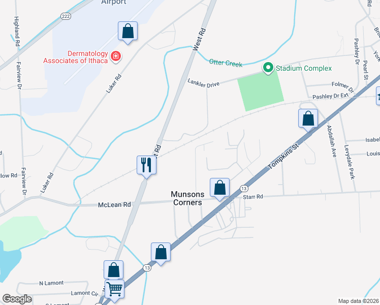 map of restaurants, bars, coffee shops, grocery stores, and more near 3701 Allen Dr in Cortland