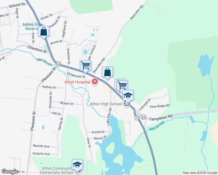 map of restaurants, bars, coffee shops, grocery stores, and more near 2143 Main St in Athol