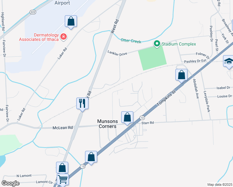 map of restaurants, bars, coffee shops, grocery stores, and more near 3708-3710 Allen Drive in Cortland