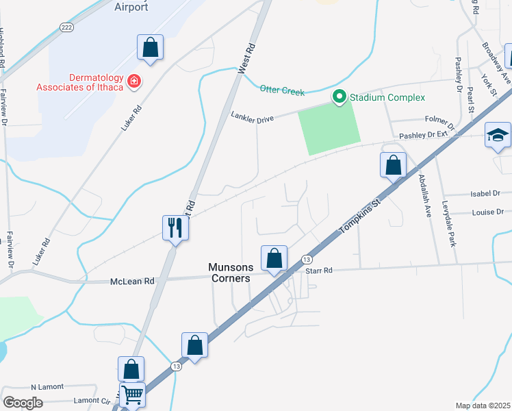 map of restaurants, bars, coffee shops, grocery stores, and more near 3708 Allen Drive in Cortland