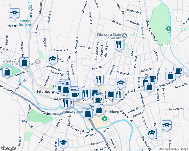 map of restaurants, bars, coffee shops, grocery stores, and more near 102 Day Street in Fitchburg
