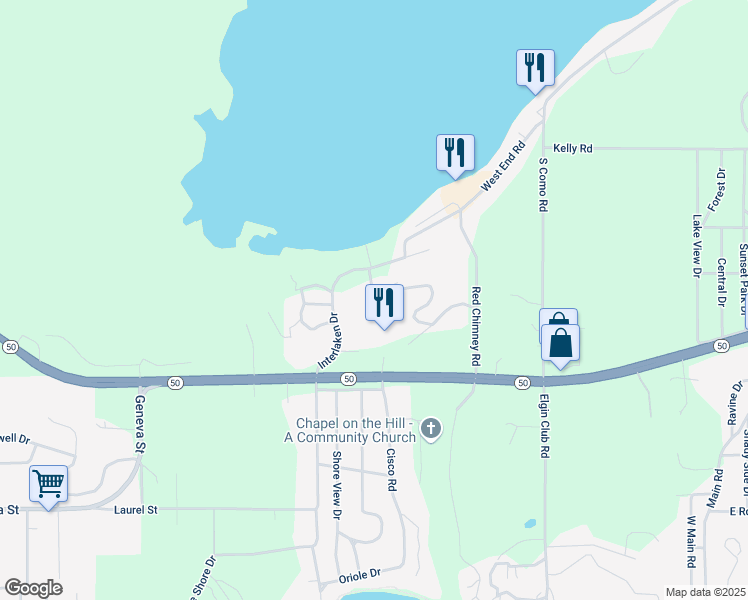map of restaurants, bars, coffee shops, grocery stores, and more near W4240 Wisconsin 50 in Lake Geneva