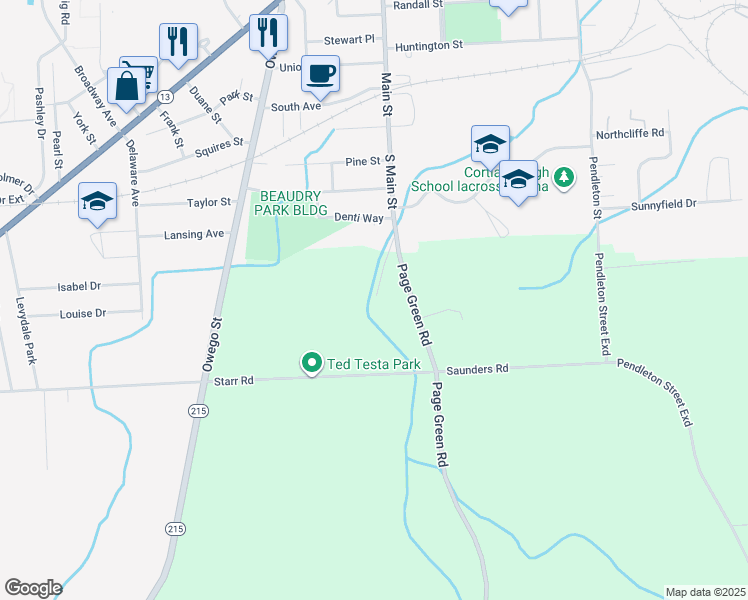 map of restaurants, bars, coffee shops, grocery stores, and more near 3713 Page Green Road in Cortland