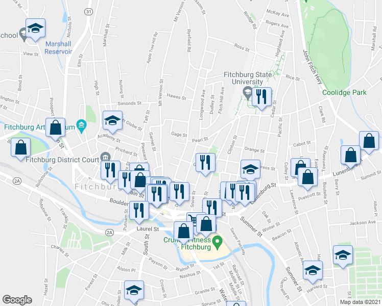 map of restaurants, bars, coffee shops, grocery stores, and more near 102 Day Street in Fitchburg