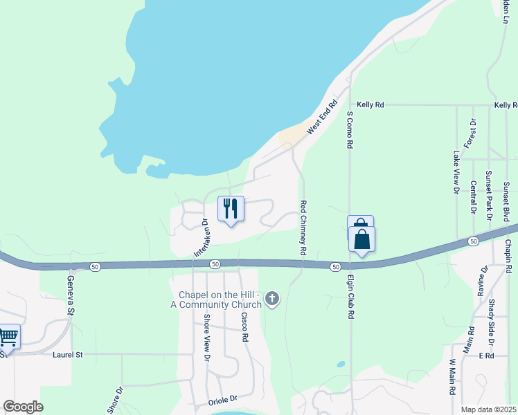 map of restaurants, bars, coffee shops, grocery stores, and more near 61 Lausanne Court in Lake Geneva