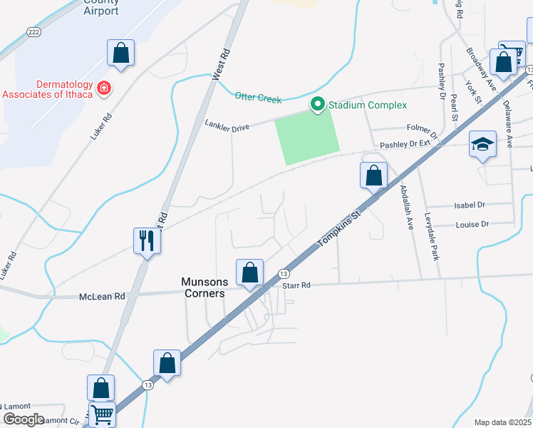 map of restaurants, bars, coffee shops, grocery stores, and more near 141 Chelsea Drive in Cortland
