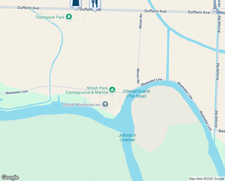 map of restaurants, bars, coffee shops, grocery stores, and more near 5928 Bluewater Line in Chatham-Kent