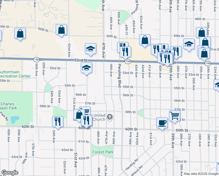 map of restaurants, bars, coffee shops, grocery stores, and more near 5527 46th Avenue in Kenosha