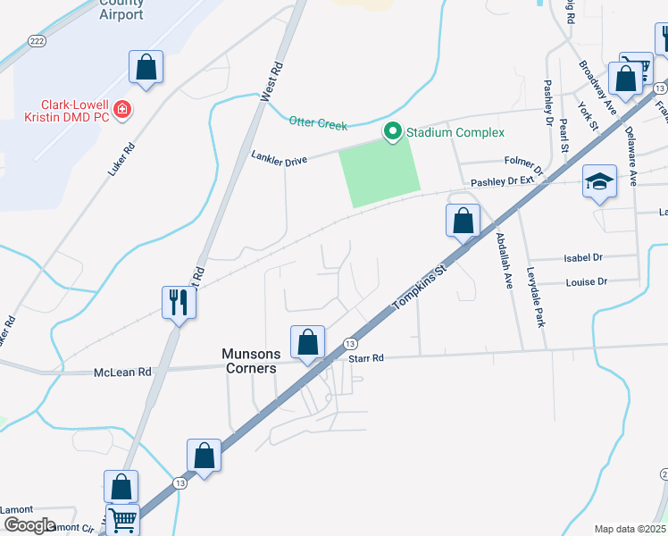 map of restaurants, bars, coffee shops, grocery stores, and more near 82 Chelsea Drive in Cortland