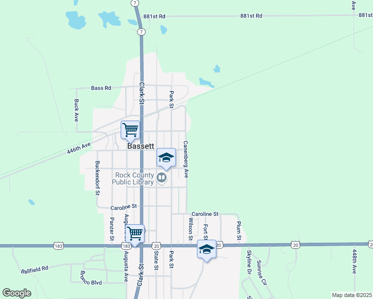 map of restaurants, bars, coffee shops, grocery stores, and more near 199 Canenberg Avenue in Bassett