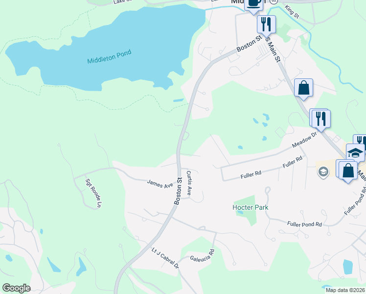 map of restaurants, bars, coffee shops, grocery stores, and more near 94 Boston Street in Middleton