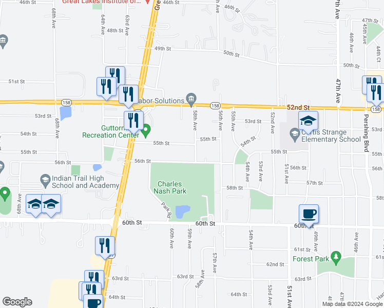 map of restaurants, bars, coffee shops, grocery stores, and more near in Kenosha