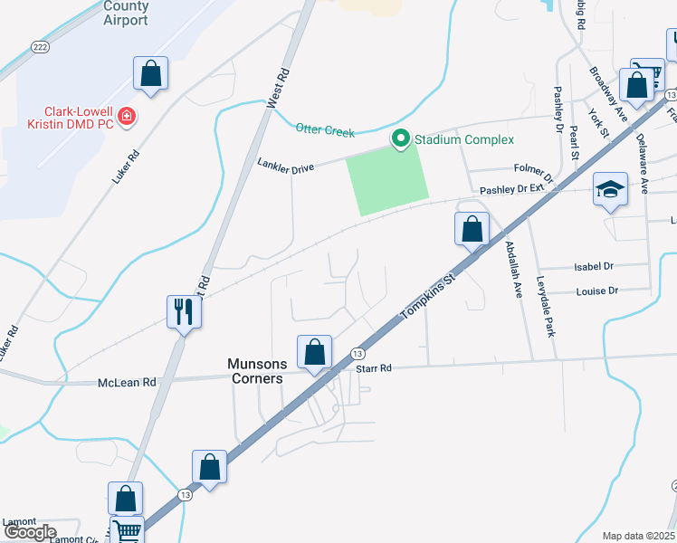 map of restaurants, bars, coffee shops, grocery stores, and more near 92 Chelsea Drive in Cortland
