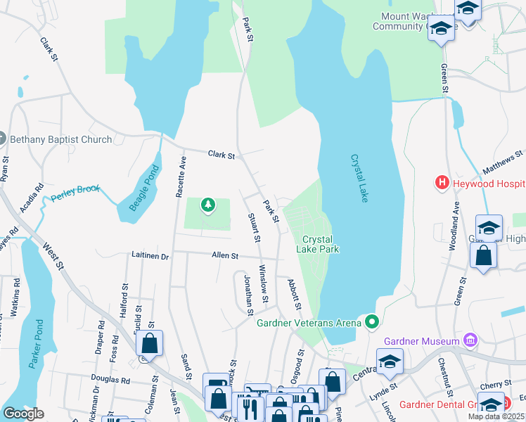 map of restaurants, bars, coffee shops, grocery stores, and more near 8 Nadeau Street in Gardner
