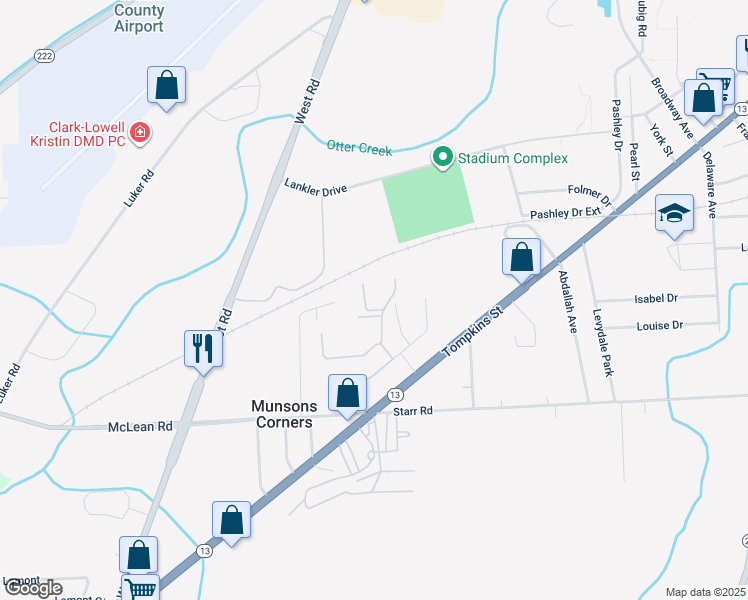 map of restaurants, bars, coffee shops, grocery stores, and more near 122 Chelsea Drive in Cortland