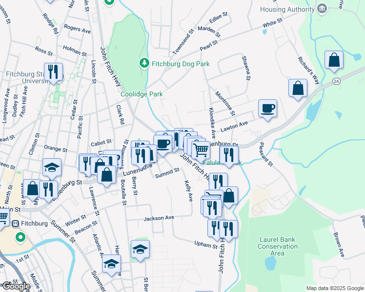 map of restaurants, bars, coffee shops, grocery stores, and more near 276 Lunenburg Street in Fitchburg