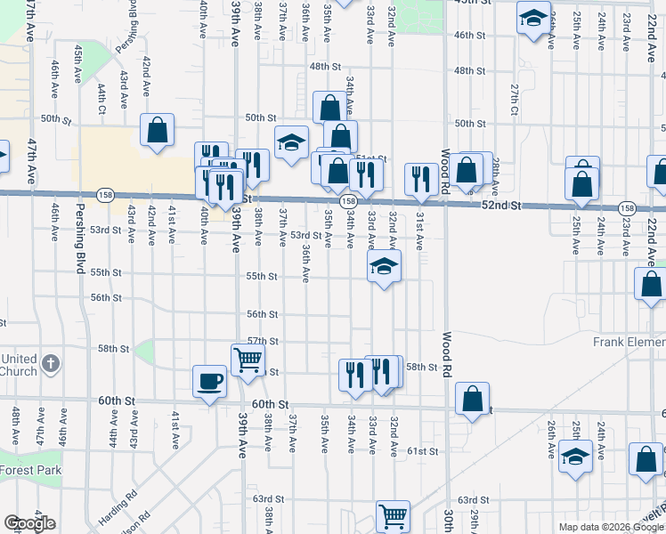 map of restaurants, bars, coffee shops, grocery stores, and more near 5419 35th Avenue in Kenosha