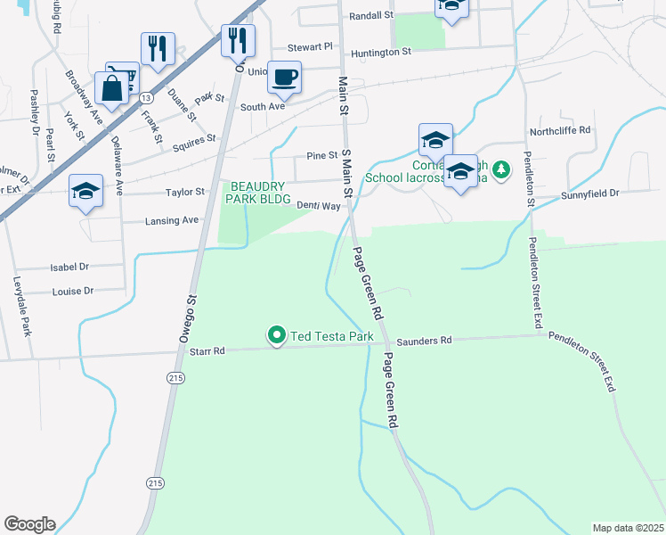 map of restaurants, bars, coffee shops, grocery stores, and more near 3713 Page Green Road in Cortland