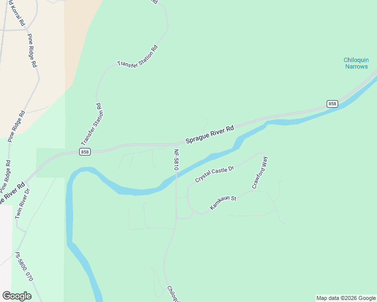 map of restaurants, bars, coffee shops, grocery stores, and more near 3200 Sprague River Road in Chiloquin