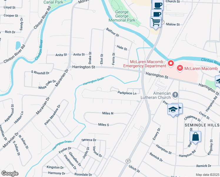 map of restaurants, bars, coffee shops, grocery stores, and more near 38844 Parkview Drive in Clinton Township