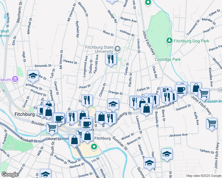 map of restaurants, bars, coffee shops, grocery stores, and more near 141 Myrtle Avenue in Fitchburg