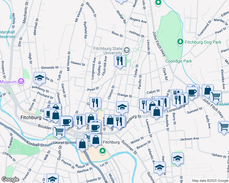 map of restaurants, bars, coffee shops, grocery stores, and more near 141 Myrtle Avenue in Fitchburg