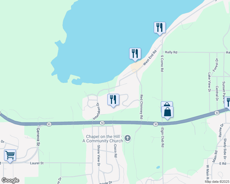 map of restaurants, bars, coffee shops, grocery stores, and more near 61 Lausanne Court in Lake Geneva