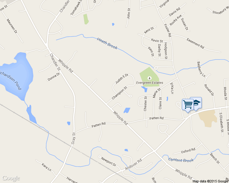 map of restaurants, bars, coffee shops, grocery stores, and more near 16 Champion Street in Tewksbury