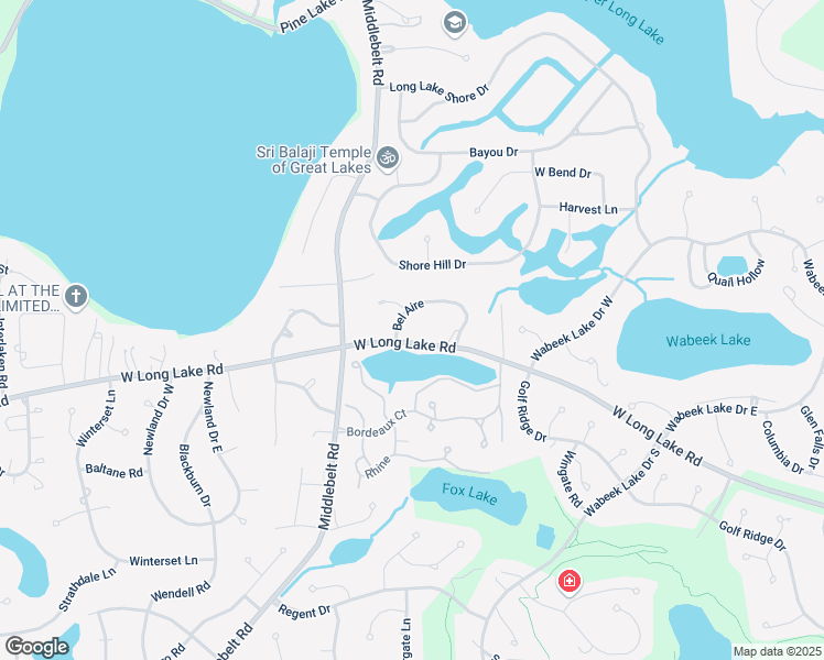 map of restaurants, bars, coffee shops, grocery stores, and more near 2148 West Long Lake Road in West Bloomfield Township