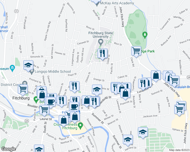 map of restaurants, bars, coffee shops, grocery stores, and more near 120 Myrtle Avenue in Fitchburg