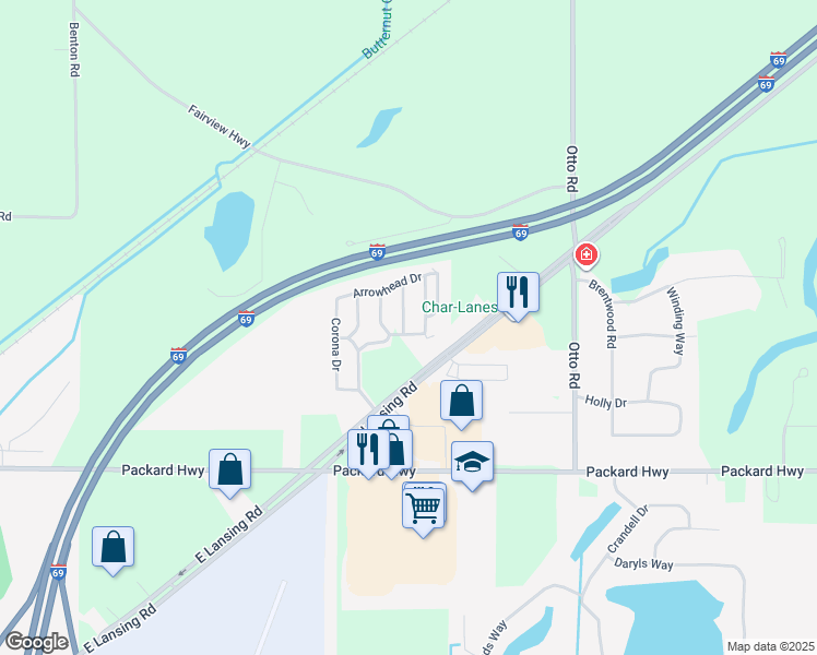 map of restaurants, bars, coffee shops, grocery stores, and more near 507 Hughes Drive in Charlotte