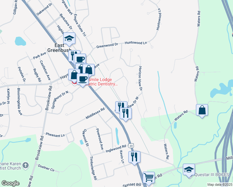 map of restaurants, bars, coffee shops, grocery stores, and more near 1001 Coventry Lane in East Greenbush