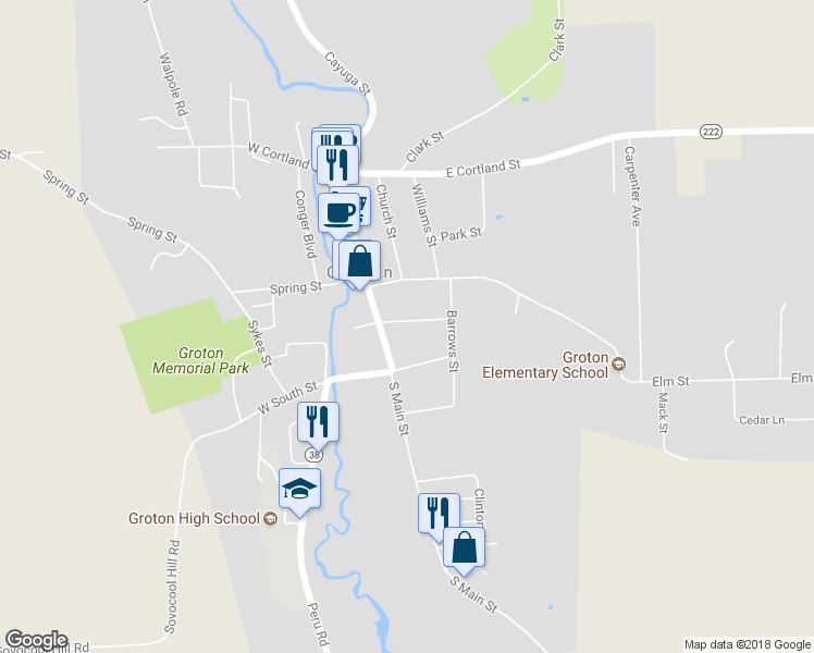 map of restaurants, bars, coffee shops, grocery stores, and more near 106 Lincoln Avenue in Groton