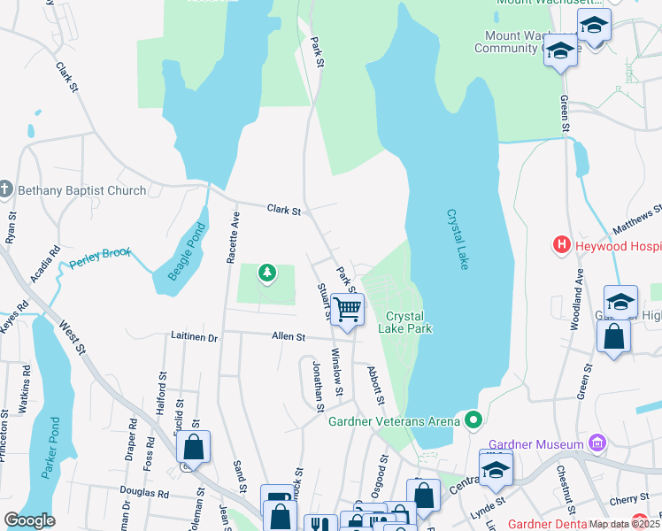 map of restaurants, bars, coffee shops, grocery stores, and more near 8 Nadeau Street in Gardner