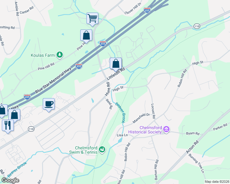map of restaurants, bars, coffee shops, grocery stores, and more near 184 High Street in Chelmsford
