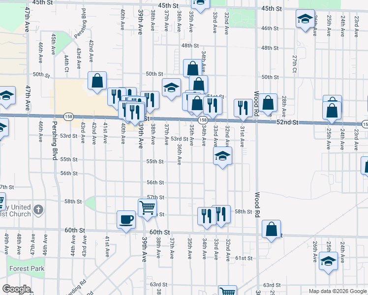 map of restaurants, bars, coffee shops, grocery stores, and more near 5317 36th Ave in Kenosha