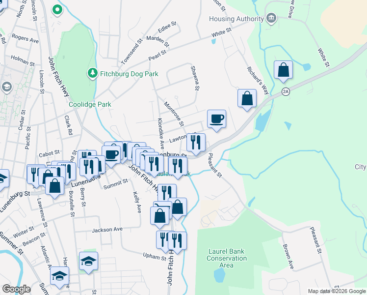 map of restaurants, bars, coffee shops, grocery stores, and more near 19 Robinson Street in Fitchburg