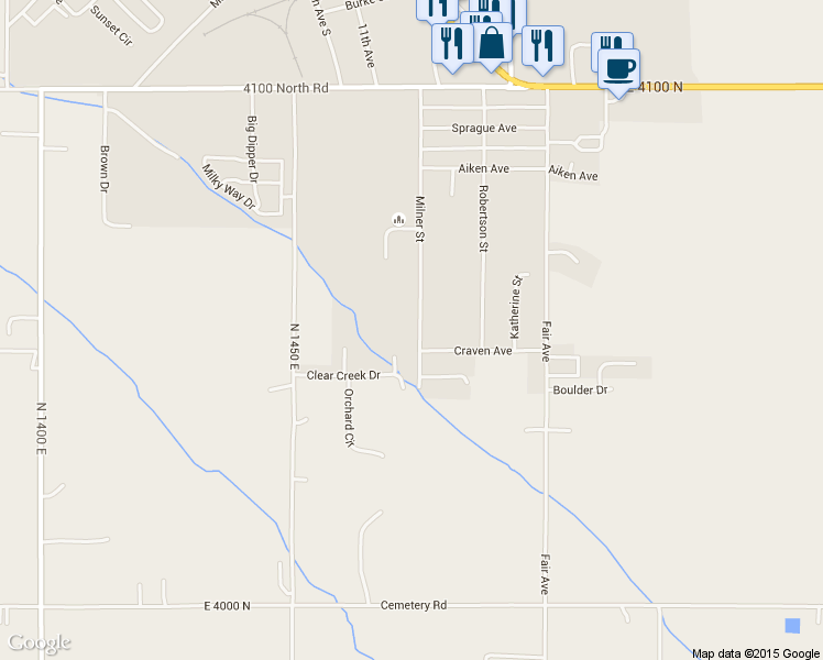 map of restaurants, bars, coffee shops, grocery stores, and more near 960 Milner Street in Buhl