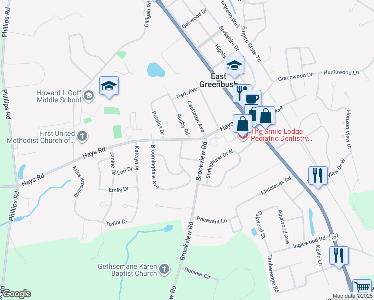 map of restaurants, bars, coffee shops, grocery stores, and more near 9 Bloomingdale Avenue in East Greenbush