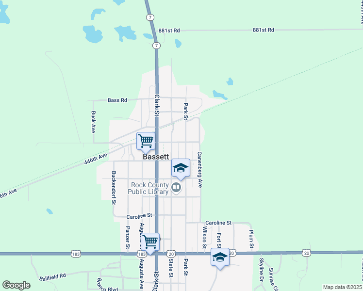 map of restaurants, bars, coffee shops, grocery stores, and more near 101-199 Park St in Bassett