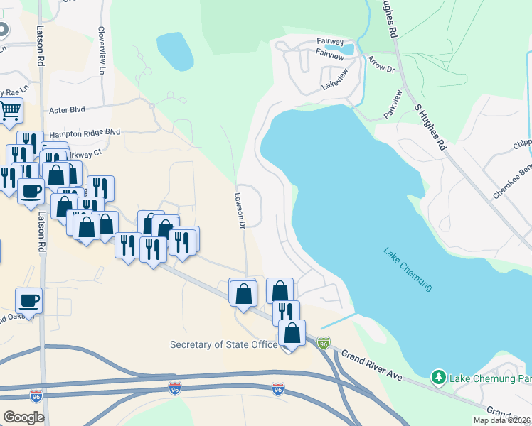 map of restaurants, bars, coffee shops, grocery stores, and more near 4640 Summer Ridge Drive in Howell